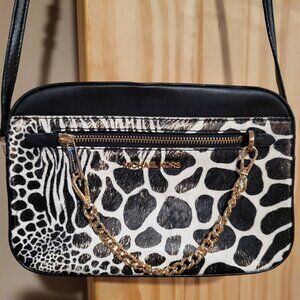 Michael kors black leather crossbody with animal prints